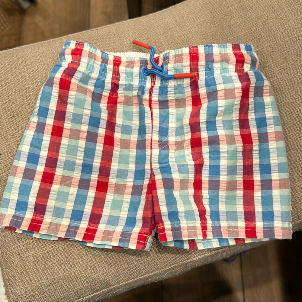 Cat and jack 12 month red white and blue gingham swim trunks